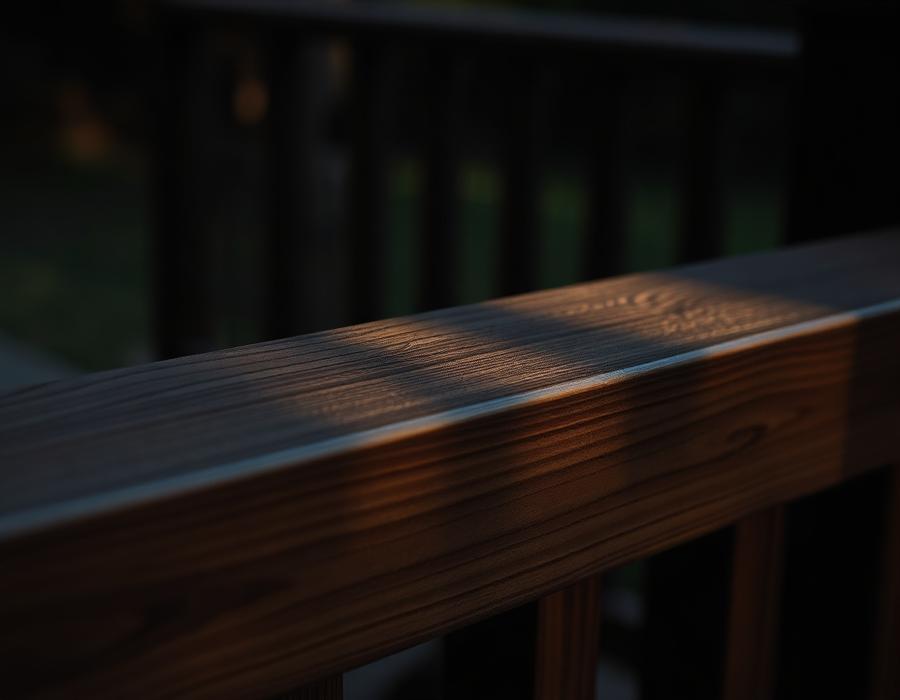 Finished stained railing detail